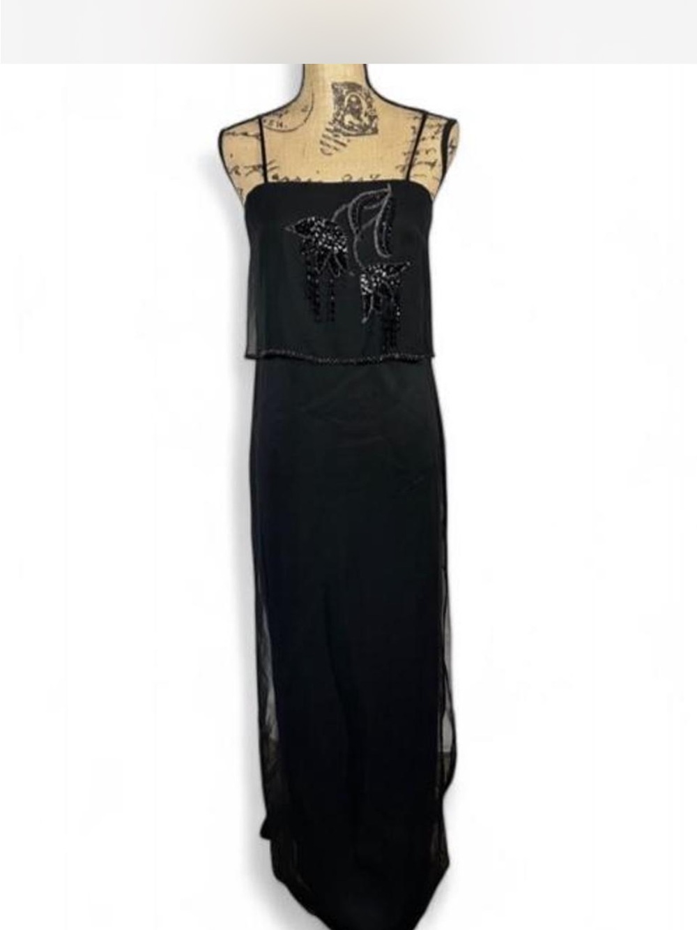 Jack Bryan Vintage Black Beaded Chiffon Maxi Evening Gown Size 6